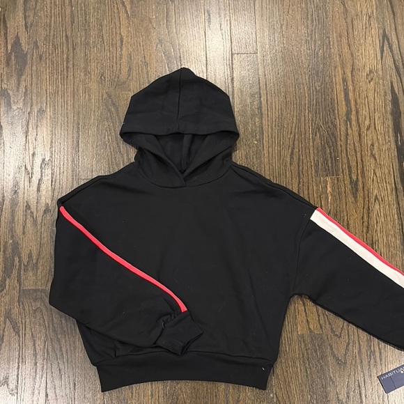 NWT Black Cropped Hoodie with Red and White Stripes by Habitual (size 12) - Picture 2 of 7